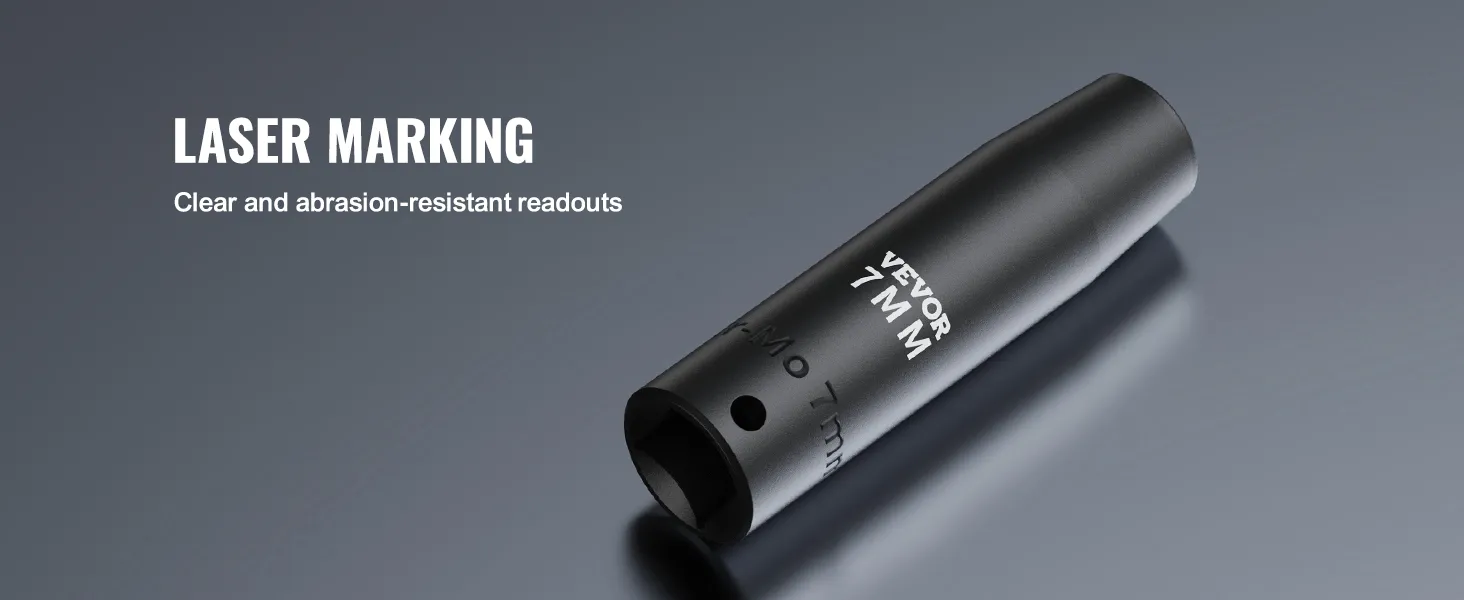 VEVOR deep impact socket set with laser marking for clear and abrasion-resistant readouts.