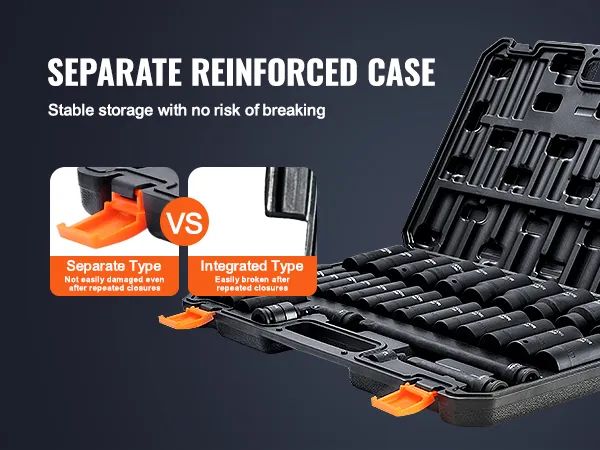 heavy-duty carrying case for VEVOR deep impact socket set, showcasing separate and integrated types.