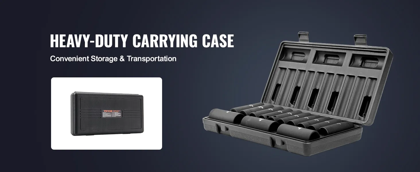 heavy-duty case for VEVOR impact socket set, provides convenient storage and transportation.