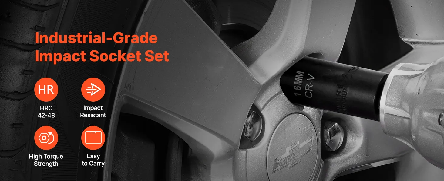 VEVOR Drive Impact Socket Set 1/2" - 26 Piece Deep Socket Set Metric 11-36 mm, 6 Point CR-V & Cr-Mo Alloy Steel for Auto Repair - Easy-to-Read Size Markings, Rugged Sockets Organizer, Storage Case