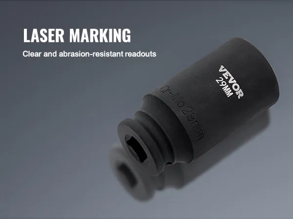 VEVOR impact socket set featuring laser marking for clear, abrasion-resistant readouts.
