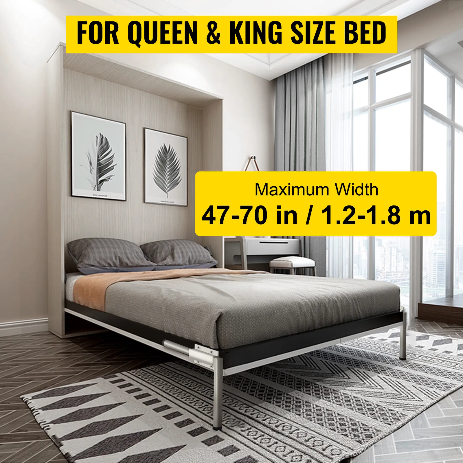 VEVOR murphy bed kit for queen and king size bed, max width 47-70 inches (1.2-1.8 m).