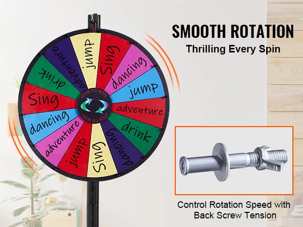 VEVOR spinning prize wheel with colorful sections for various activities, smooth rotation control.