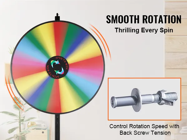 VEVOR spinning prize wheel with smooth rotation, colorful design, and adjustable rotation speed.