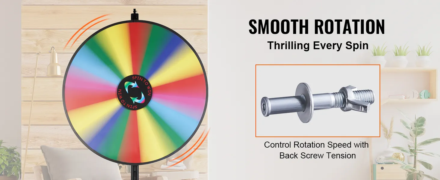 VEVOR spinning prize wheel with smooth rotation, colorful design, and adjustable rotation speed.