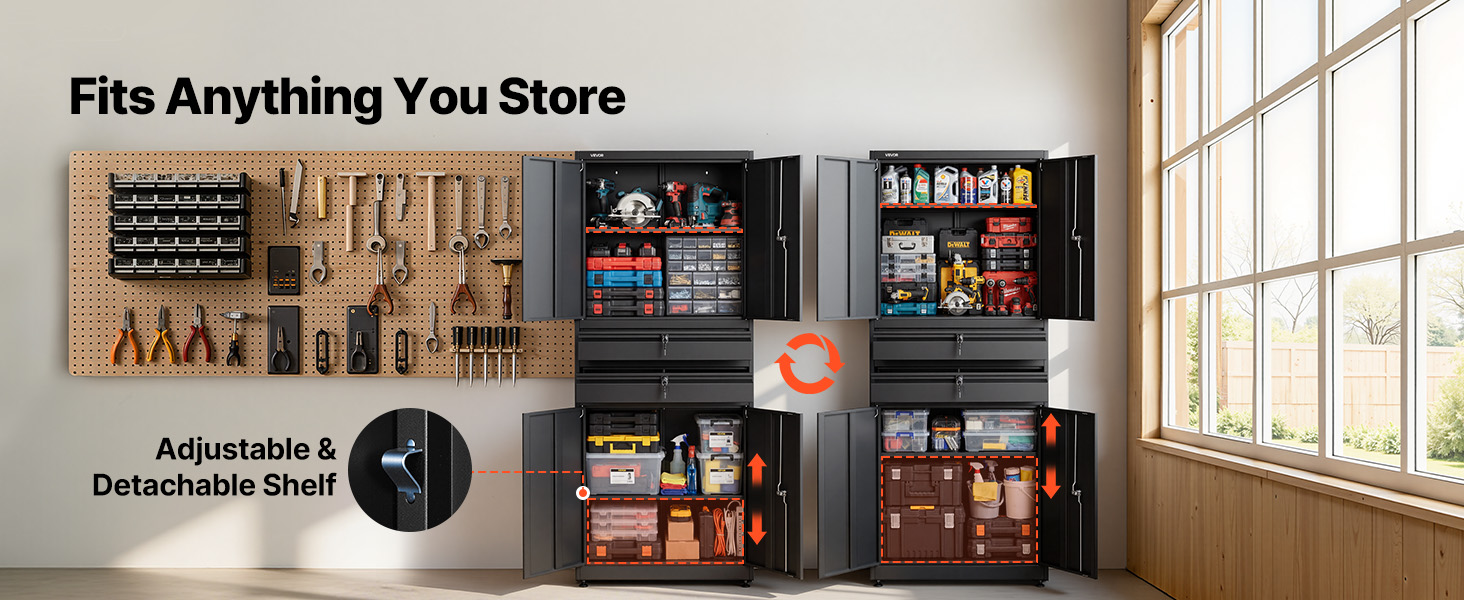 VEVOR Metal Storage Cabinet, 180 lbs Shelf Load Capacity, 70.87