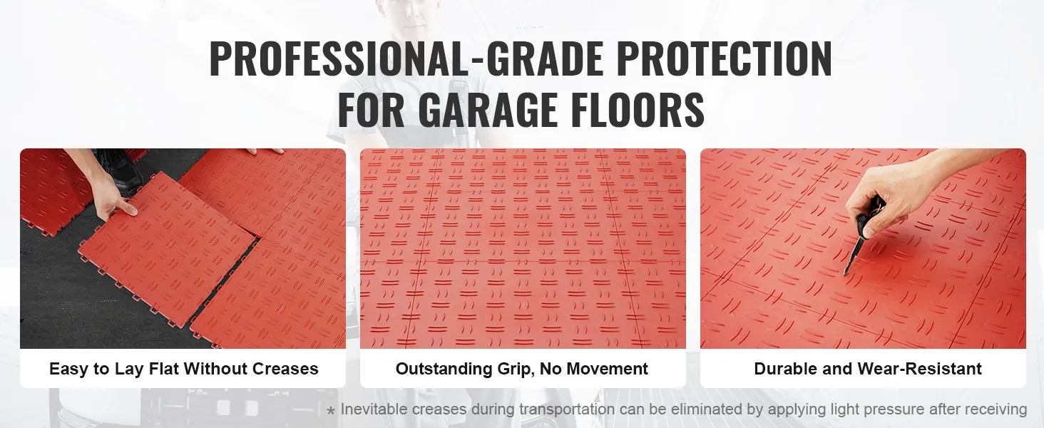 VEVOR-Garagenfliesen in Profiqualität, leicht flach zu verlegen, hervorragender Halt und verschleißfest.