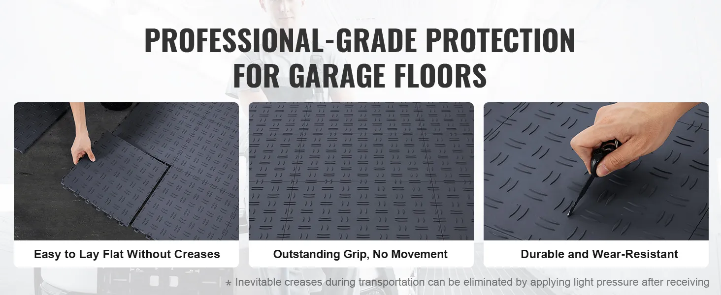 VEVOR garage tiles ensure easy installation, excellent grip, and durability for professional-grade garage floors.
