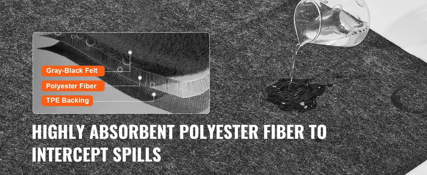 VEVOR waterproof garage floor mat with absorbent polyester fiber and tpe backing to intercept spills.