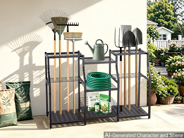 VEVOR Garden Tool Organizer, 3-Tier High-Capacity Metal Garage