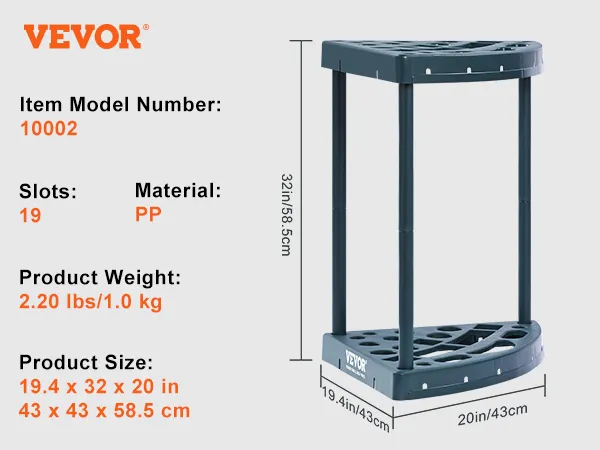VEVOR tuingereedschap organizer, 32x20 inch, 19 sleuven, 2,2 lbs, pp-materiaal, model 10002.