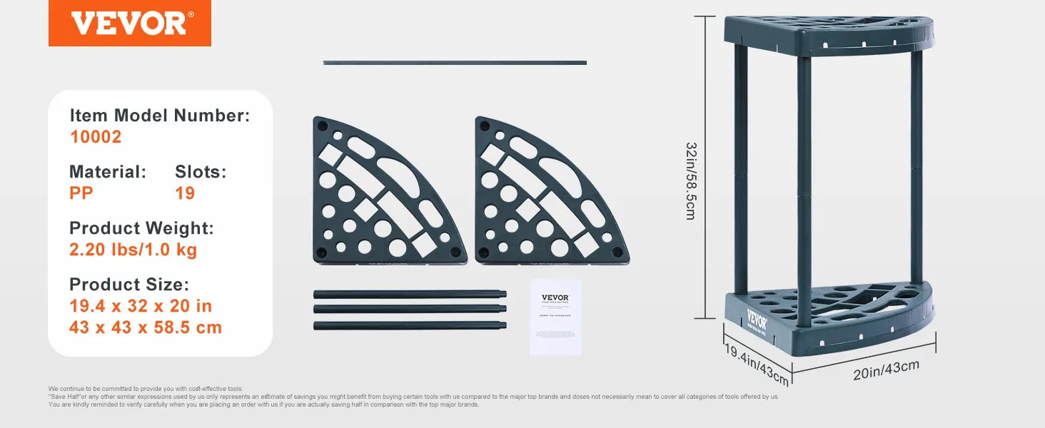 VEVOR tuingereedschap organizer, 32x20 inch, 19 sleuven, 2,2 lbs, pp-materiaal, model 10002.