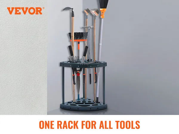 VEVOR tuingereedschap organizer met 10 reksleuven en anti-kantelsysteem voor professionele opslag.
