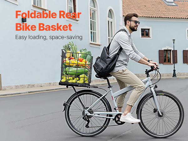 VEVOR Bike Rear Basket – Supports 50 lbs, Weighs 2.6 lbs