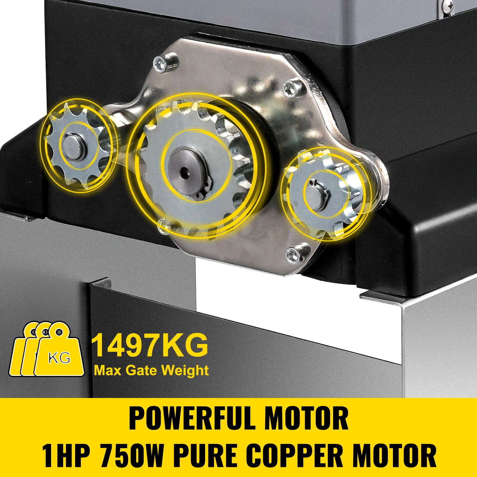 powerful VEVOR sliding gate opener with 1hp 750w pure copper motor, 1497kg capacity.