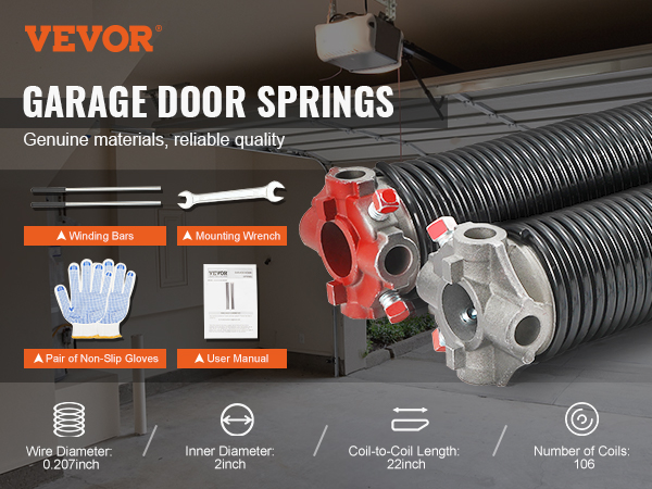 VEVOR Garage Door Torsion Springs, Pair of 0.207 x 2 x