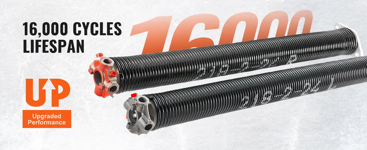 VEVOR garage door torsion springs with 16,000 cycle lifespan for upgraded performance.