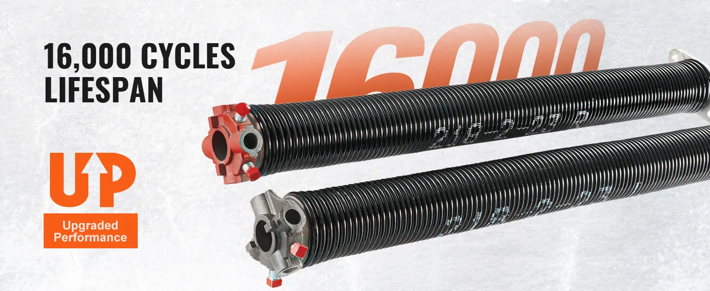 VEVOR garage door springs with 16,000 cycles lifespan for upgraded performance.
