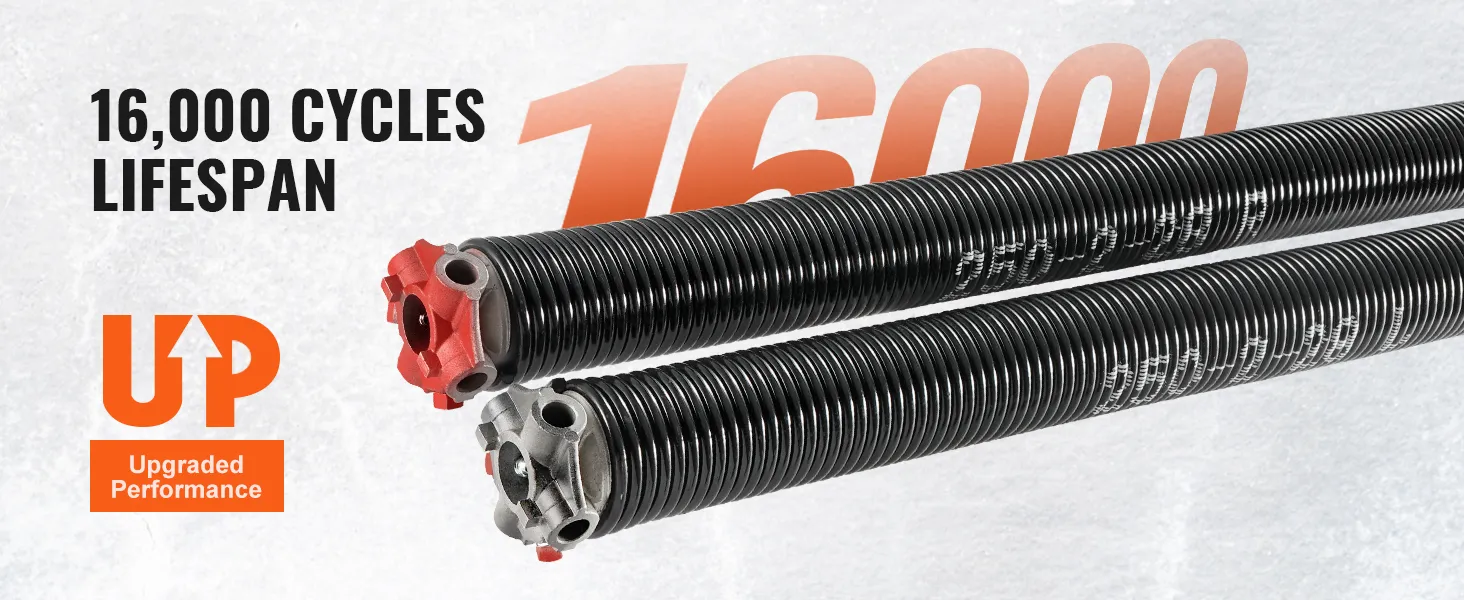 VEVOR garage door torsion springs with 16,000 cycles lifespan for upgraded performance.