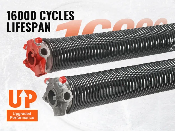 VEVOR garage door springs with 16,000 cycles lifespan, showcasing upgraded performance.