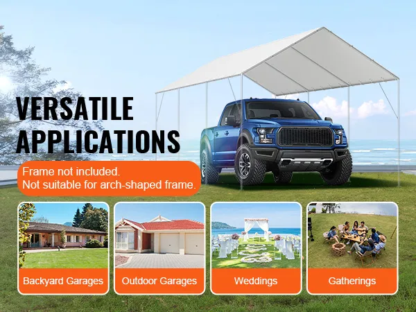 VEVOR carport canopy cover for backyard garages, outdoor garages, weddings, and gatherings by the beach.