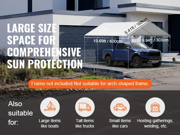 VEVOR carport canopy cover offers large size space for sun protection, suitable for cars, trucks, and gatherings.