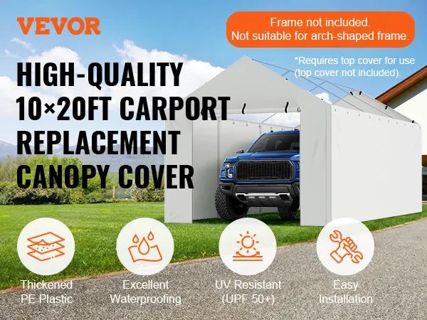 VEVOR Carport-Überdachung, 10 x 20 Fuß, verdickter PE-Kunststoff, wasserdicht, UV-beständig, einfache Installation.