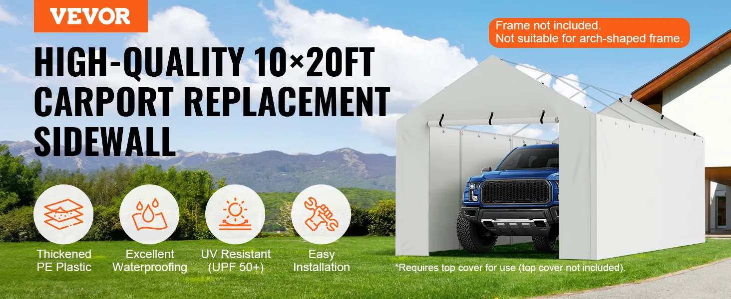 VEVOR Carport-Überdachung, 10 x 20 Fuß, verdickter PE-Kunststoff, wasserdicht, UV-beständig, einfache Installation.