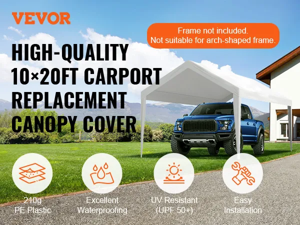 VEVOR carport overkapping: 10x20ft uv-bestendig, waterdicht, eenvoudige installatie, 210g pe-kunststof.