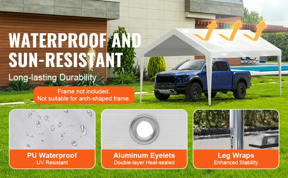 12x20 FT Carport Canopy Replacement Cover, Heavy Duty Garage Top Tent Shelter Tarp With Ball Bungees, Waterproof & UV Protected Car Port