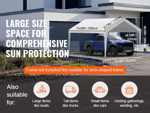 VEVOR carportoverkapping biedt een grote bescherming tegen de zon voor vrachtwagens, auto's, boten en bijeenkomsten.
