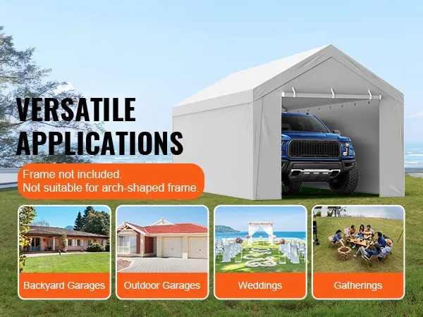 VEVOR carport canopy cover for versatile applications including garages, weddings, and gatherings.