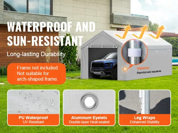VEVOR carport canopy cover with uv-resistant pu waterproof, aluminum eyelets, and leg wraps.