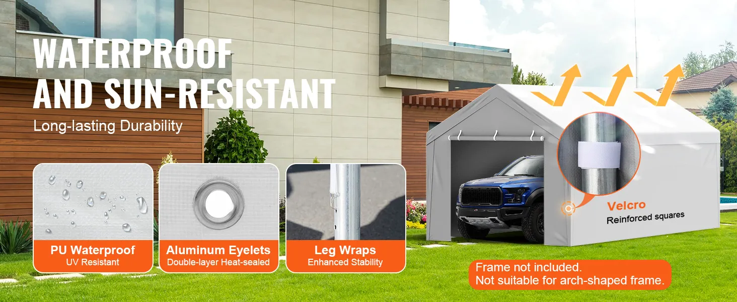 VEVOR carport canopy cover with uv-resistant pu waterproof, aluminum eyelets, and leg wraps.