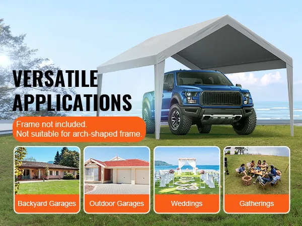 VEVOR carport canopy for versatile applications; backyard garages, outdoor garages, weddings, gatherings.