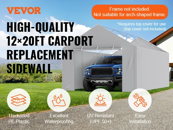 VEVOR carport canopy cover for high-quality 12x20ft carport replacement sidewall with easy installation.