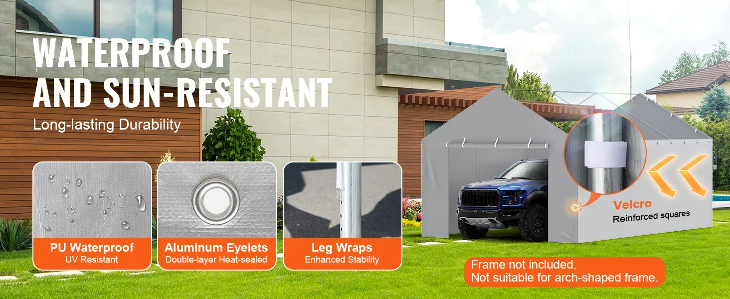 waterproof and sun-resistant VEVOR carport canopy cover with pu waterproof material and aluminum eyelets.