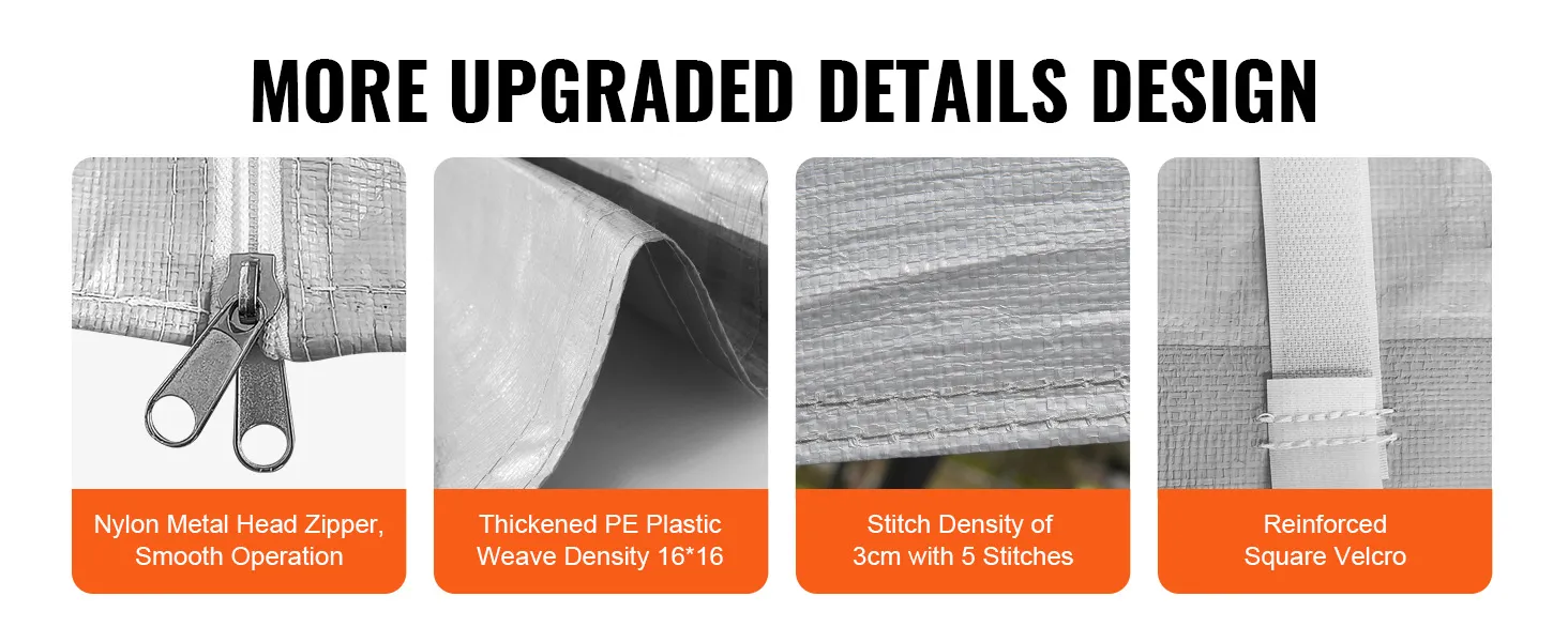 more upgraded details design: nylon metal zippers, thickened pe plastic, dense stitching, reinforced velcro.