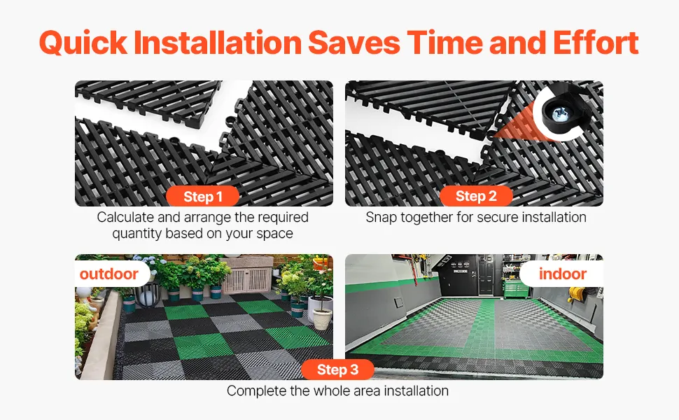 VEVOR Interlocking Drainage Mat, 12” x 12” Modular Interlocking Cushion Durable PP Material, 40 Pcs Splicing Drainage Mats, Non-Slip Drainage Floor Tile and Shower Mat, for Garage, Garden, Kitchen & Outdoor, Black