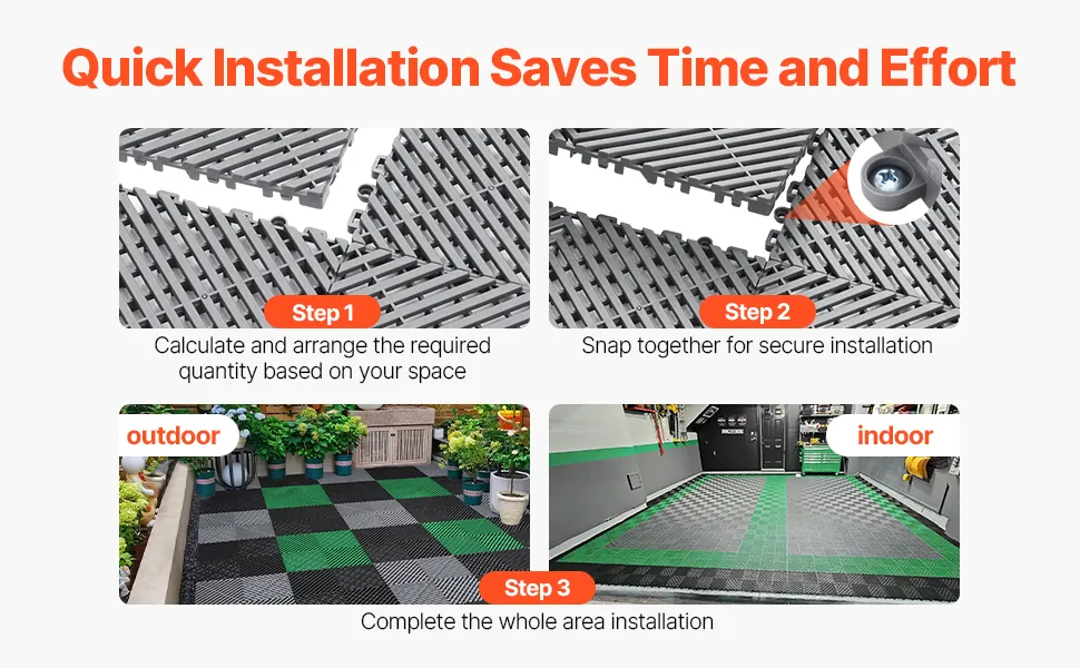 VEVOR Interlocking Drainage Mat, 12” x 12” Modular Interlocking Cushion, 24 Pcs Splicing Drainage Mats, Non-Slip Gray PP Drainage Floor Tile and Shower Mat, for Garage, Garden, Kitchen & Outdoor