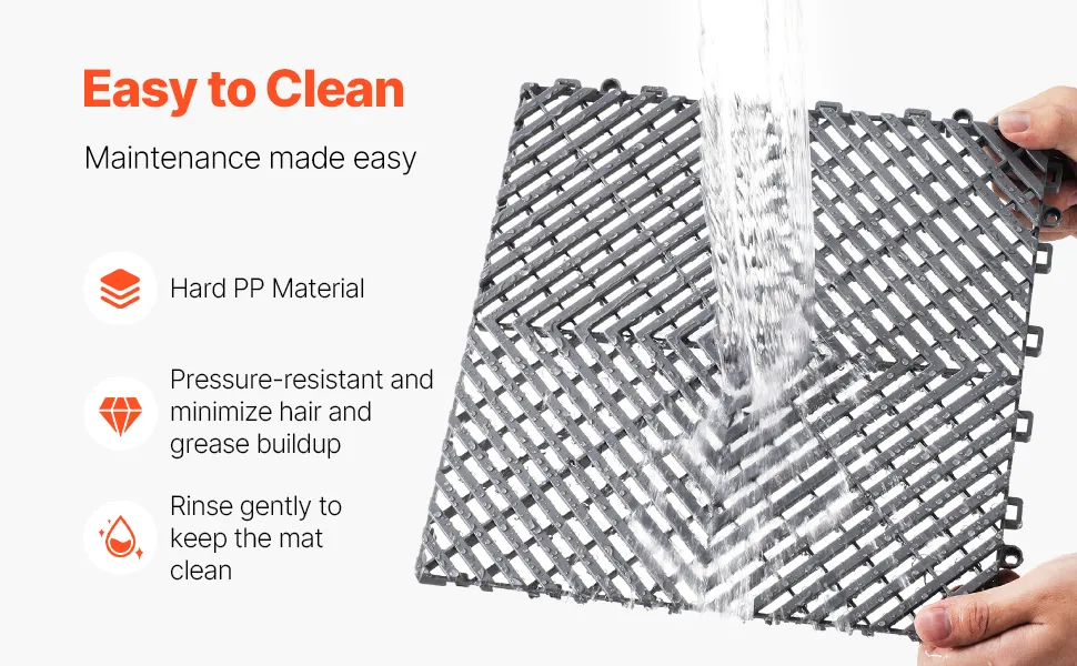 VEVOR Interlocking Drainage Mat, 12” x 12” Modular Interlocking Cushion, 24 Pcs Splicing Drainage Mats, Non-Slip Gray PP Drainage Floor Tile and Shower Mat, for Garage, Garden, Kitchen & Outdoor