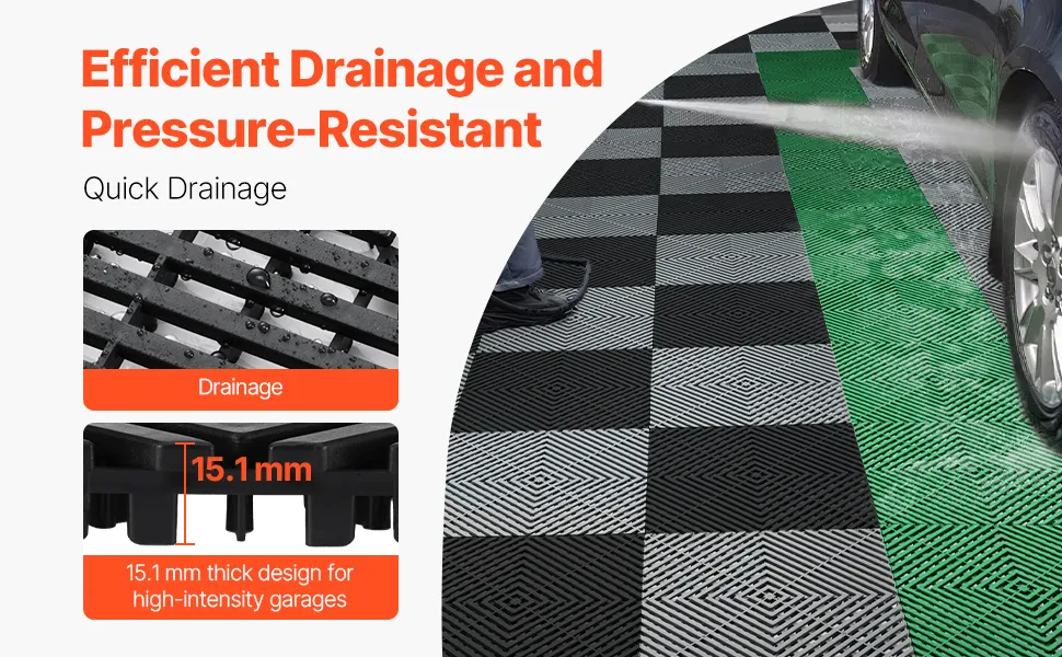 VEVOR Interlocking Drainage Mat, 12” x 12” Modular Interlocking Cushion Durable PP Material, 50 Pcs Splicing Drainage Mats, Non-Slip Drainage Floor Tile and Shower Mat, for Garage, Garden, Kitchen & Outdoor, Black
