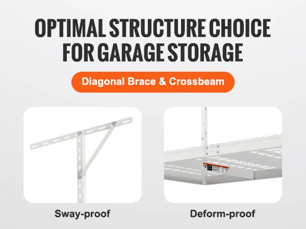 VEVOR garage storage rack with 600lbs load capacity, diagonal brace, crossbeam, and optimum structure.