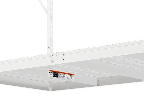 white VEVOR garage storage rack with sturdy steel frame and adjustable shelving.