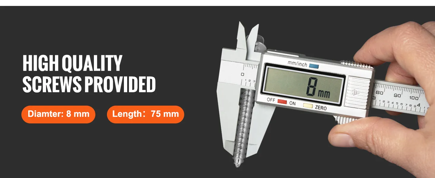 high quality screws for VEVOR overhead garage storage rack, diameter 8mm, length 75mm.