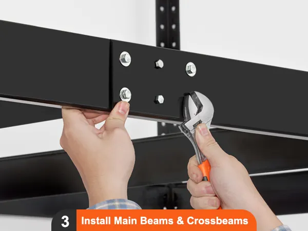 installing the main beams and crossbeams of the VEVOR overhead garage storage rack.