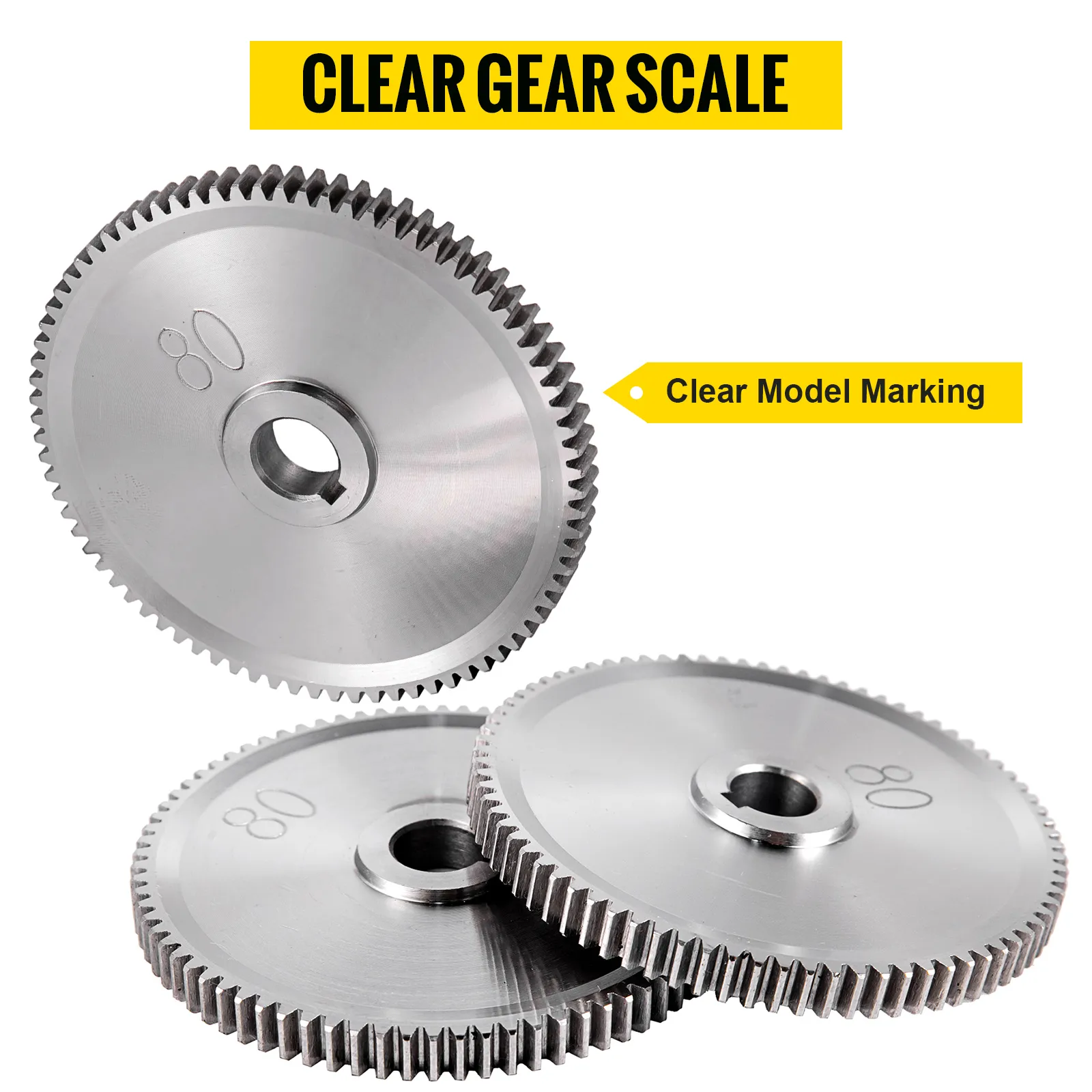 VEVOR mini lathe gears with clear model marking and gear scale.