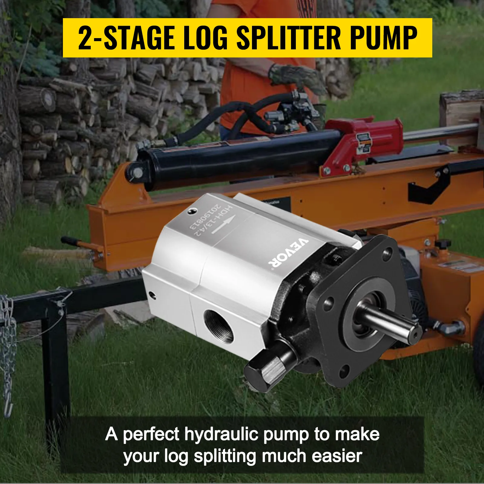 Partidor de troncos de 2 etapas con bomba hidráulica VEVOR para un corte eficiente de la madera.