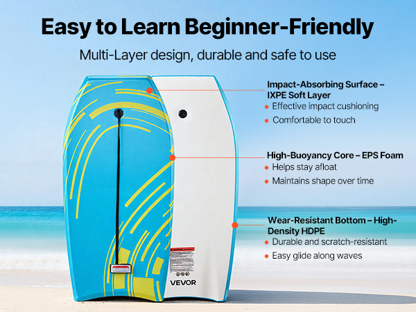 VEVOR 42 Inch Bodyboard – EPS Core, IXPE Deck,180 lbs