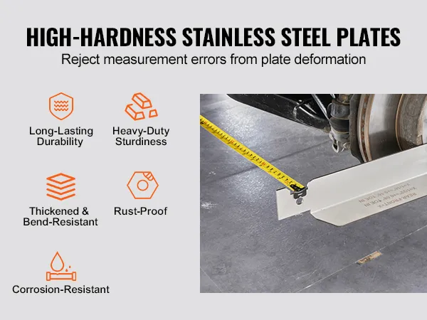 high-hardness stainless steel plates ensure accurate measurement for VEVOR wheel alignment tool.